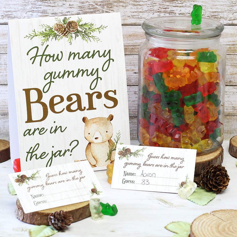 DISTINCTIVS Guess How Many Gummy Bears Woodland Baby Shower Game (Sign with Cards) - Image 2